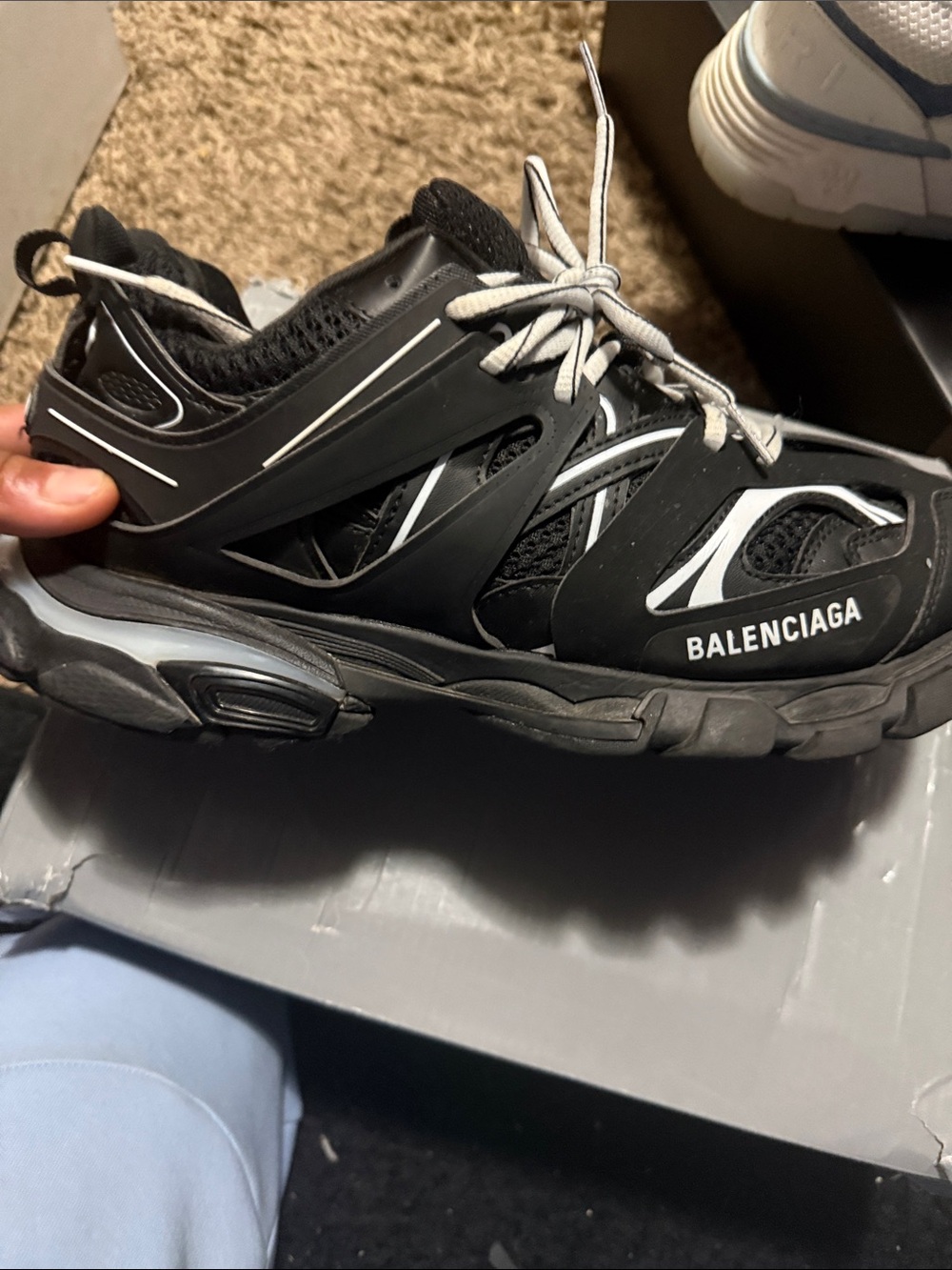 Balenciaga Black and Gray Men's Street Runner Sneaker - Picture 1 of 4
